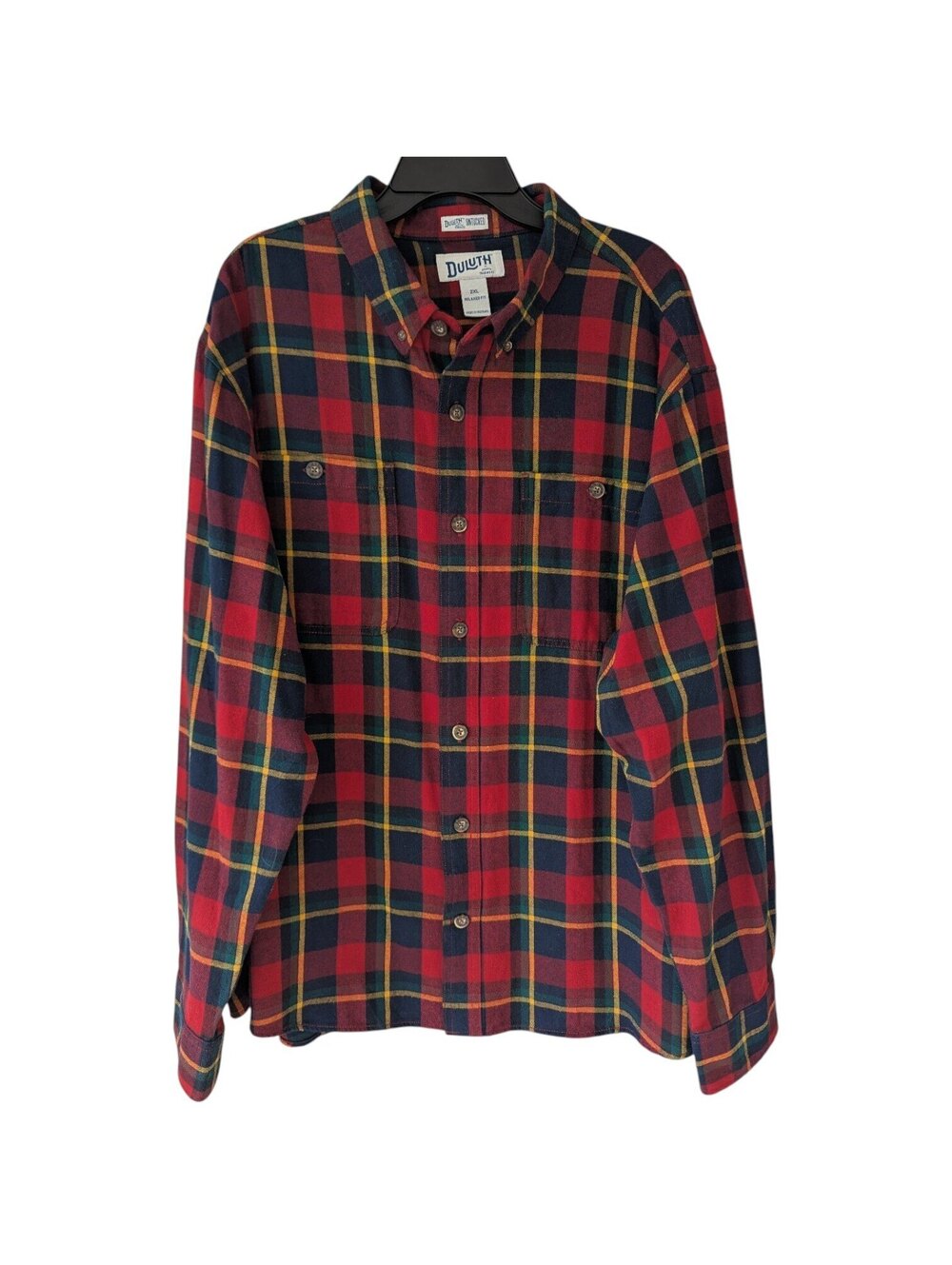 Duluth Trading Free Swingin Flannel Shirt 2XL Red Green Plaid Untucked 28x31